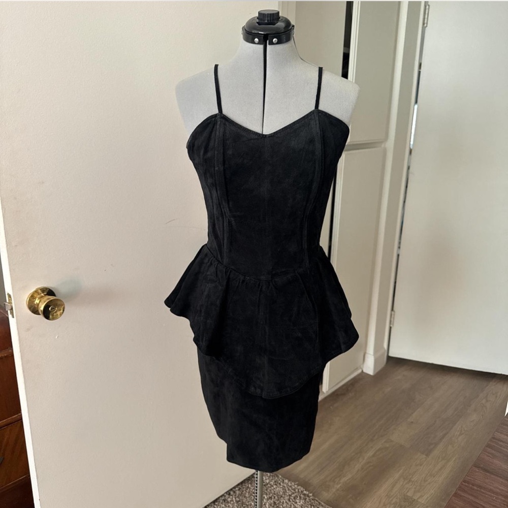 Vintage 80s/90s Brass Plum by Nordstrom Genuine Leather Peplum Corset Dress